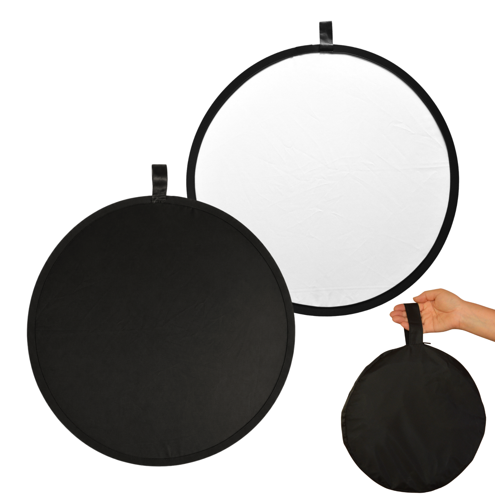 サークルレフ板 80cm ブラック/ホワイト 折りたたみ式 収納ケース付 5372